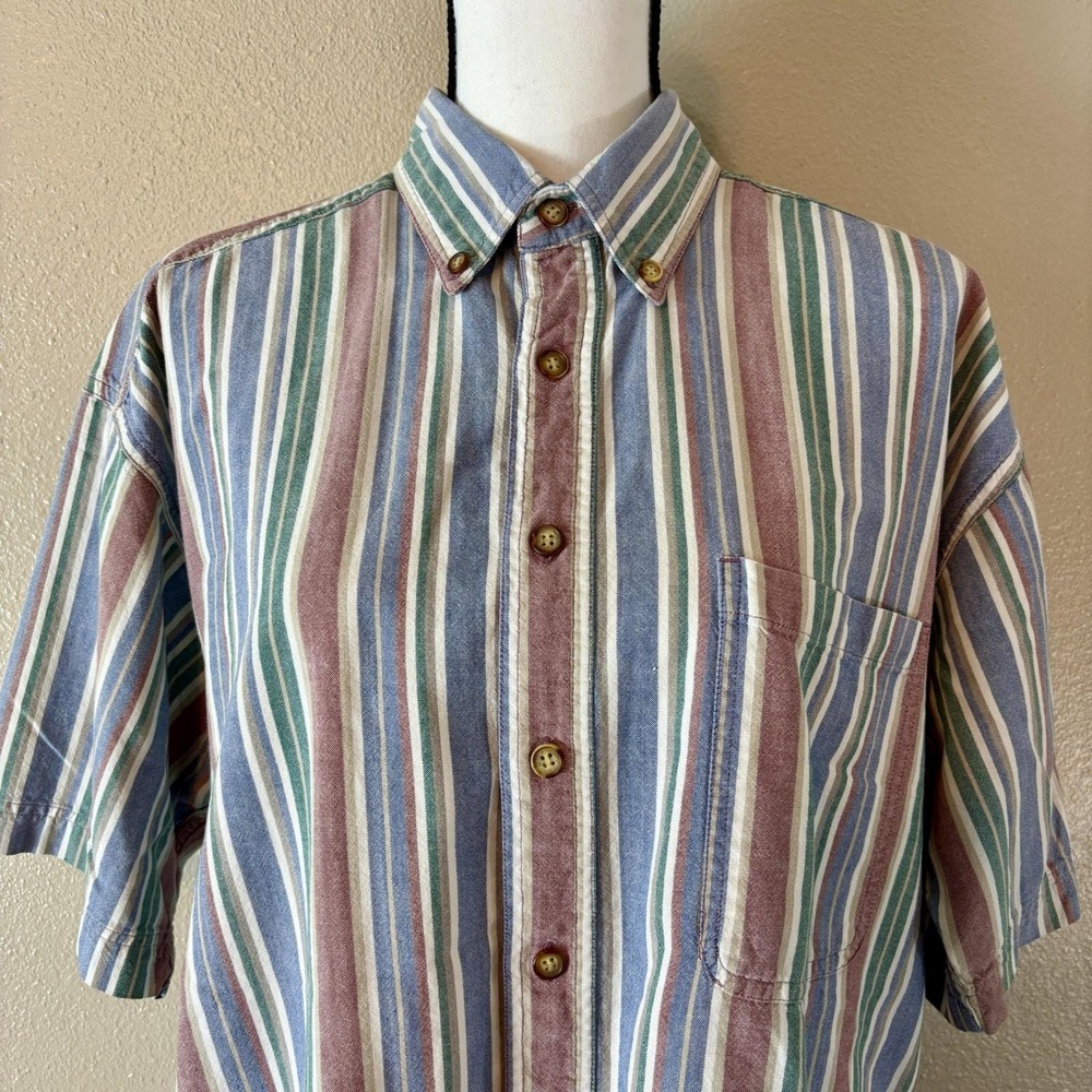 Basic Equipment Striped Button Up Short Sleeve Ca… - image 4